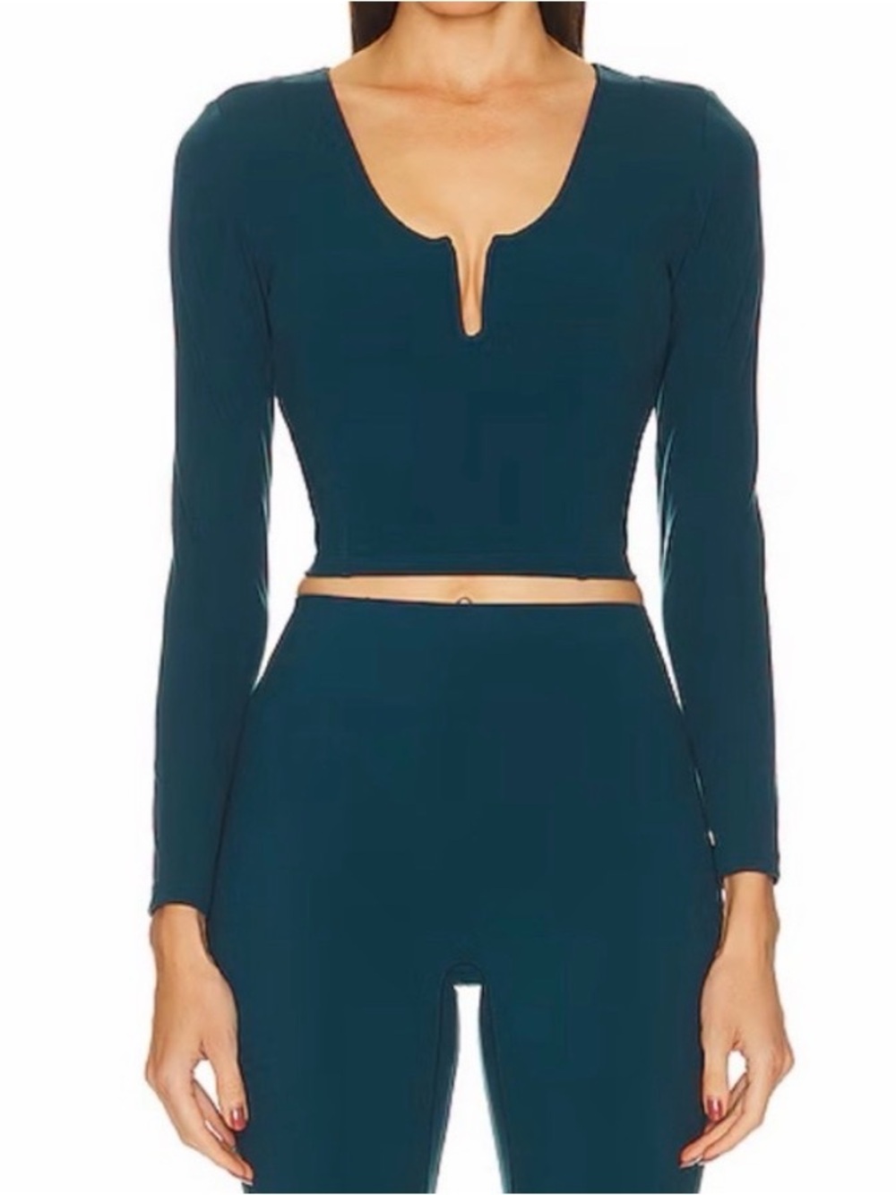NWT $120 Long-Sleeve Notch Crop Top in Teal